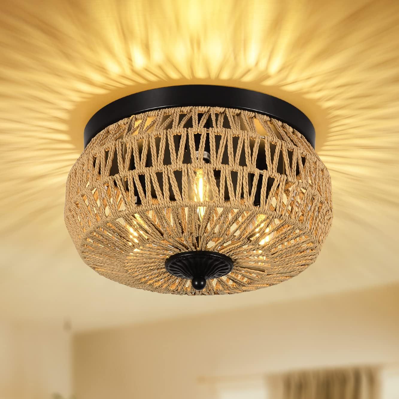 Woven Rattan Recessed Chandelier